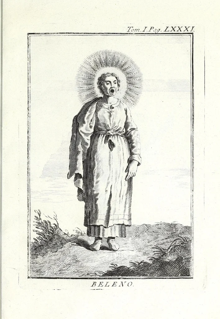 An illustration from Dizionario mitologico, ovvero, Della favola, storico, poetico, simbolico ec. in cui esattamente si spiega l'origine degli dei, de' semidei, e degli eroi dell' antico gentilesimo, i misterj, i dogmi, il culto, i sacrifizj, i giuochi, le feste, e tutto ciò, che appartiene alla religione de' gentili ..., 1776, leaf 301
