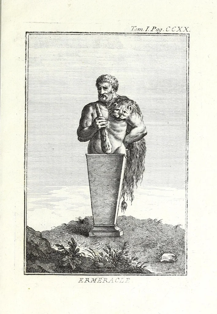 An illustration from Dizionario mitologico, ovvero, Della favola, storico, poetico, simbolico ec. in cui esattamente si spiega l'origine degli dei, de' semidei, e degli eroi dell' antico gentilesimo, i misterj, i dogmi, il culto, i sacrifizj, i giuochi, le feste, e tutto ciò, che appartiene alla religione de' gentili ..., 1776, leaf 327