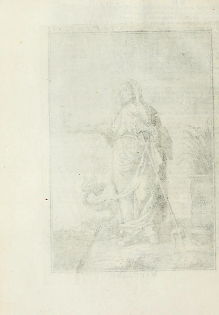 An illustration from Dizionario mitologico : ovvero della favola, poetico, storico ec. in cui esttamente si spiega l'origine degli dei, de' semidei, e gegli eroi dell'antico gentilessimo, i misteri, i dogmi, il culto, i sacrifizj, i giuochi, le feste, e tutto ciò, che appartiene alla religione de' Gentilli ..., 1755, leaf 210