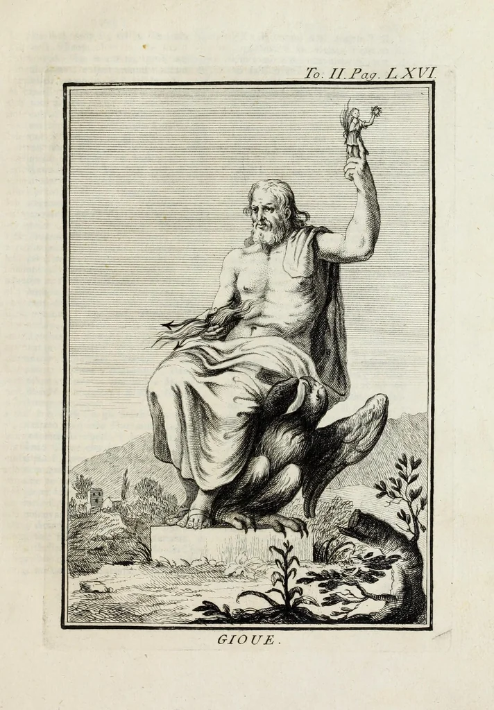 An illustration from Dizionario mitologico : ovvero della favola, poetico, storico ec. in cui esttamente si spiega l'origine degli dei, de' semidei, e gegli eroi dell'antico gentilessimo, i misteri, i dogmi, il culto, i sacrifizj, i giuochi, le feste, e tutto ciò, che appartiene alla religione de' Gentilli ..., 1755, leaf 87
