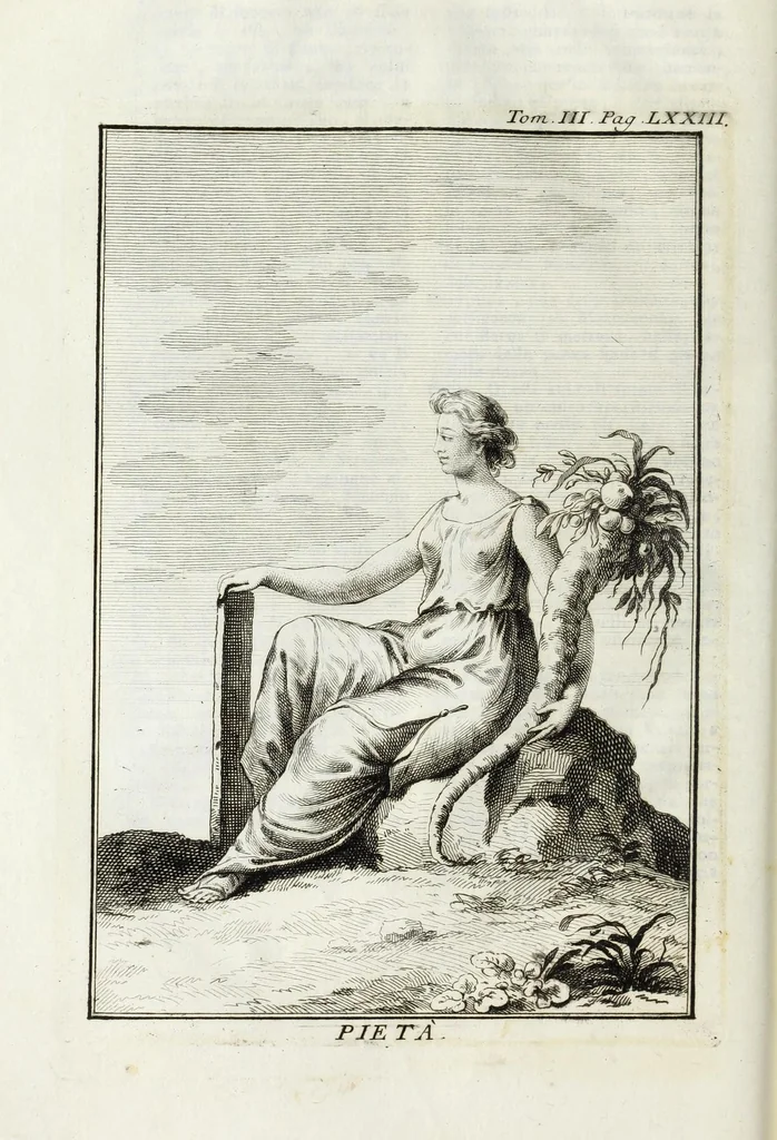 An illustration from Dizionario mitologico : ovvero della favola, poetico, storico ec. in cui esttamente si spiega l'origine degli dei, de' semidei, e gegli eroi dell'antico gentilessimo, i misteri, i dogmi, il culto, i sacrifizj, i giuochi, le feste, e tutto ciò, che appartiene alla religione de' Gentilli ..., 1755, leaf 112