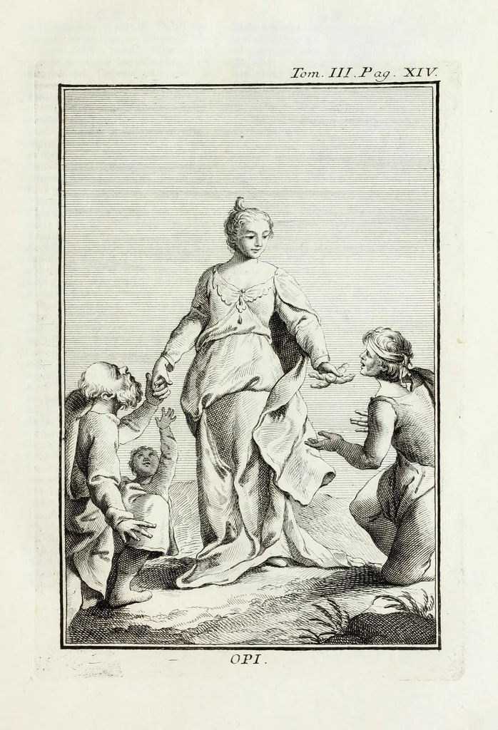 An illustration from Dizionario mitologico : ovvero della favola, poetico, storico ec. in cui esttamente si spiega l'origine degli dei, de' semidei, e gegli eroi dell'antico gentilessimo, i misteri, i dogmi, il culto, i sacrifizj, i giuochi, le feste, e tutto ciò, che appartiene alla religione de' Gentilli ..., 1755, leaf 33