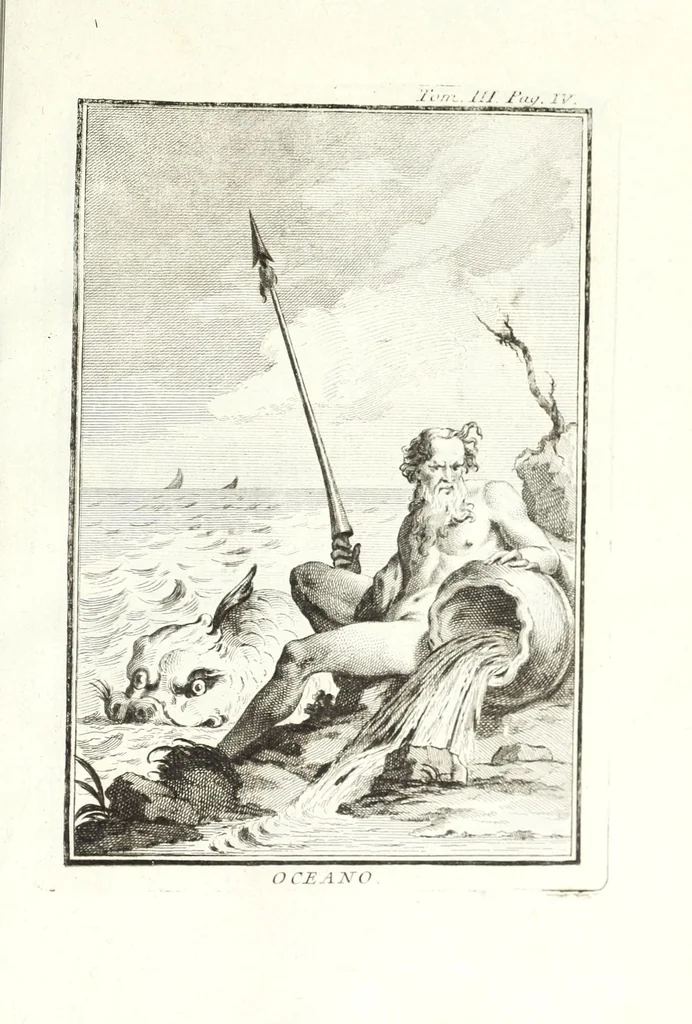 An illustration from Dizionario mitologico, ovvero, Della favola, storico, poetico, simbolico ec. in cui esattamente si spiega l'origine degli dei, de' semidei, e degli eroi dell' antico gentilesimo, i misterj, i dogmi, il culto, i sacrifizj, i giuochi, le feste, e tutto ciò, che appartiene alla religione de' gentili ..., 1776, leaf 273