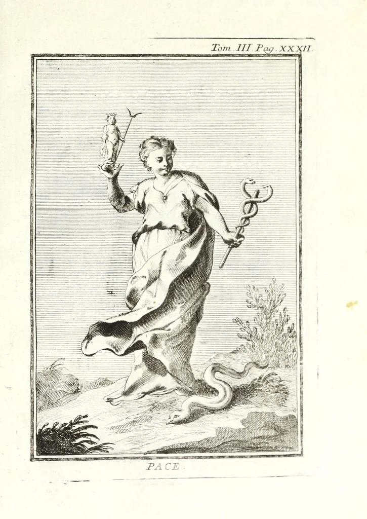 An illustration from Dizionario mitologico, ovvero, Della favola, storico, poetico, simbolico ec. in cui esattamente si spiega l'origine degli dei, de' semidei, e degli eroi dell' antico gentilesimo, i misterj, i dogmi, il culto, i sacrifizj, i giuochi, le feste, e tutto ciò, che appartiene alla religione de' gentili ..., 1776, leaf 309