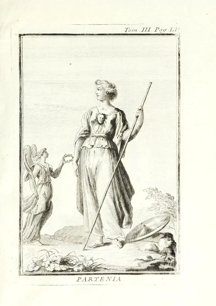An illustration from Dizionario mitologico, ovvero, Della favola, storico, poetico, simbolico ec. in cui esattamente si spiega l'origine degli dei, de' semidei, e degli eroi dell' antico gentilesimo, i misterj, i dogmi, il culto, i sacrifizj, i giuochi, le feste, e tutto ciò, che appartiene alla religione de' gentili ..., 1776, leaf 321