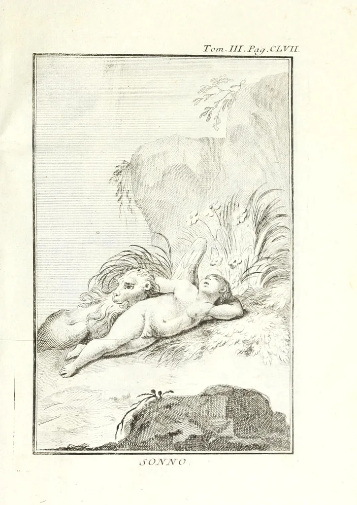 An illustration from Dizionario mitologico, ovvero, Della favola, storico, poetico, simbolico ec. in cui esattamente si spiega l'origine degli dei, de' semidei, e degli eroi dell' antico gentilesimo, i misterj, i dogmi, il culto, i sacrifizj, i giuochi, le feste, e tutto ciò, che appartiene alla religione de' gentili ..., 1776, leaf 339