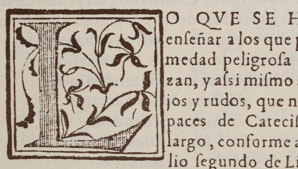 An illustration from Doctrina Christiana, y catecismo para instruccion de los Indios, y de las de mas personas ... : con vn confessionario, y otras cosas necessarias ..., 1584, leaf 41