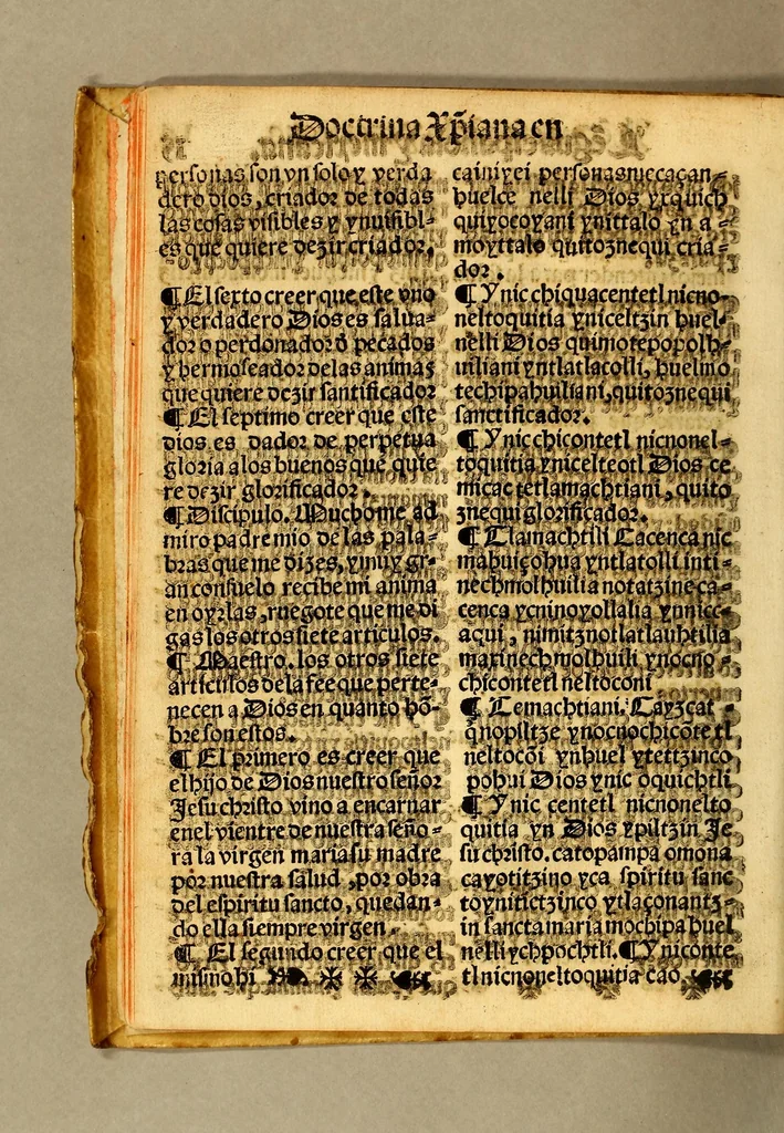 An illustration from Doctrina [Christ]iana breue y co[m]pendiosa por via de dialogo entre vn maestro y vn discipulo, : sacada en le[n]gua castellana y mexicana, 1565, leaf 32