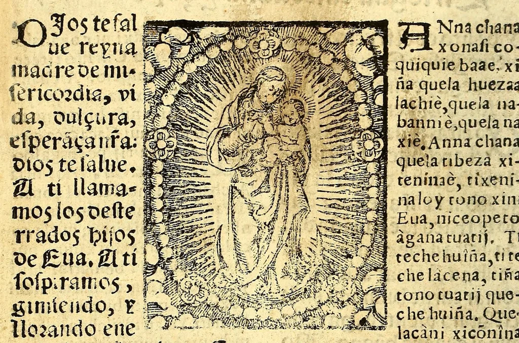 An illustration from Doctrina Christiana en lengua Castellana y Çapoteca:, 1567, leaf 120
