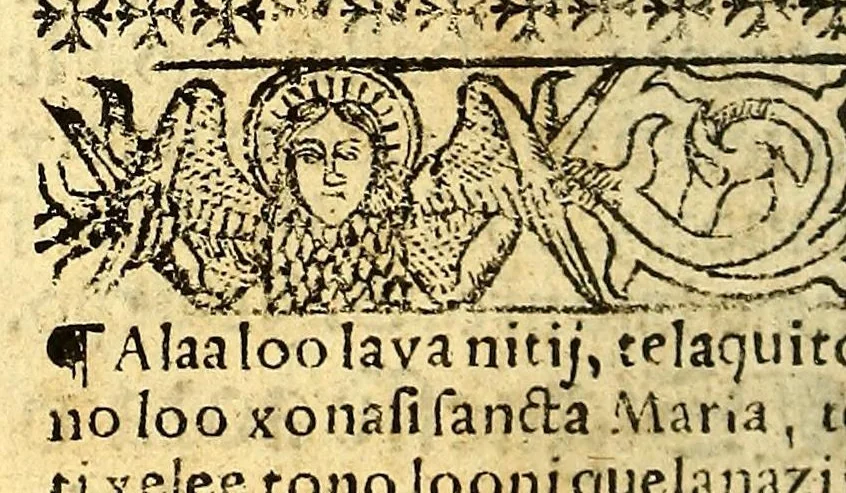 An illustration from Doctrina Christiana en lengua Castellana y Çapoteca:, 1567, leaf 120