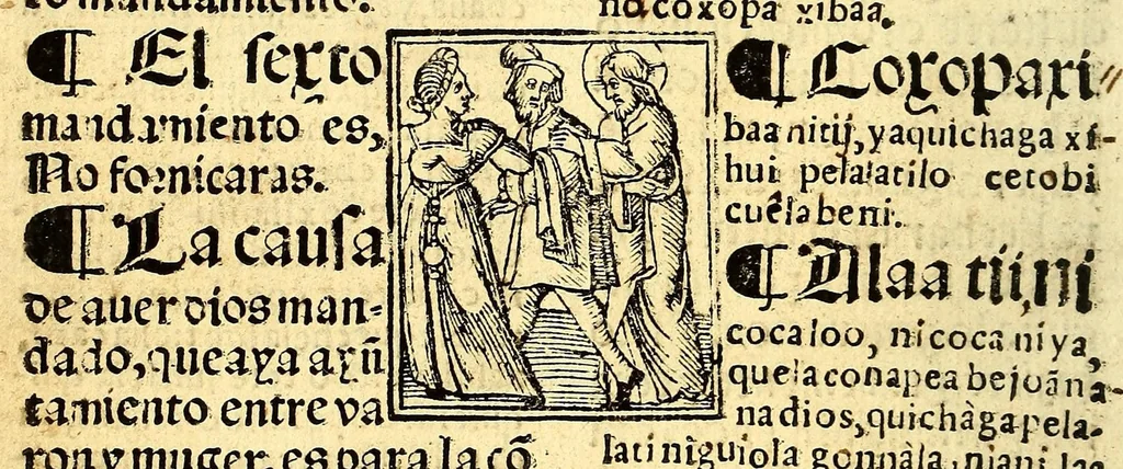 An illustration from Doctrina Christiana en lengua Castellana y Çapoteca:, 1567, leaf 156