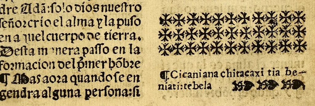 An illustration from Doctrina Christiana en lengua Castellana y Çapoteca:, 1567, leaf 21