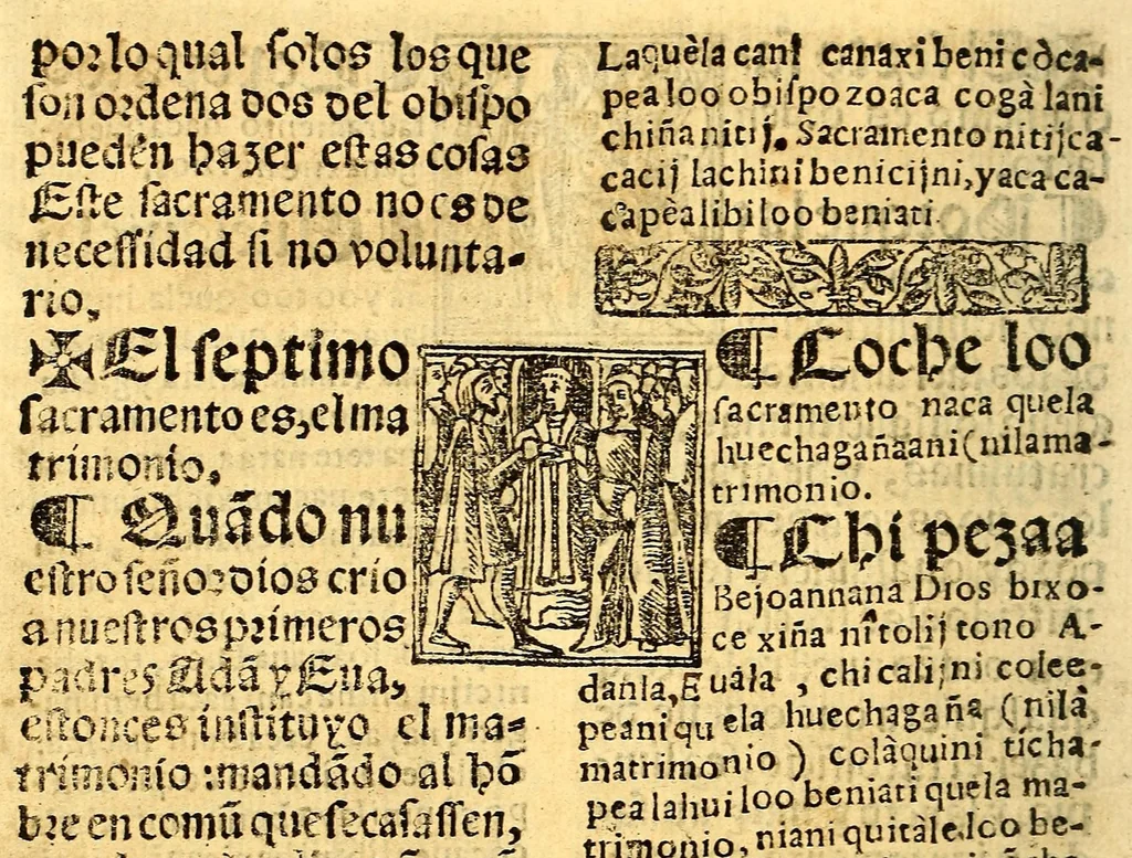 An illustration from Doctrina Christiana en lengua Castellana y Çapoteca:, 1567, leaf 226
