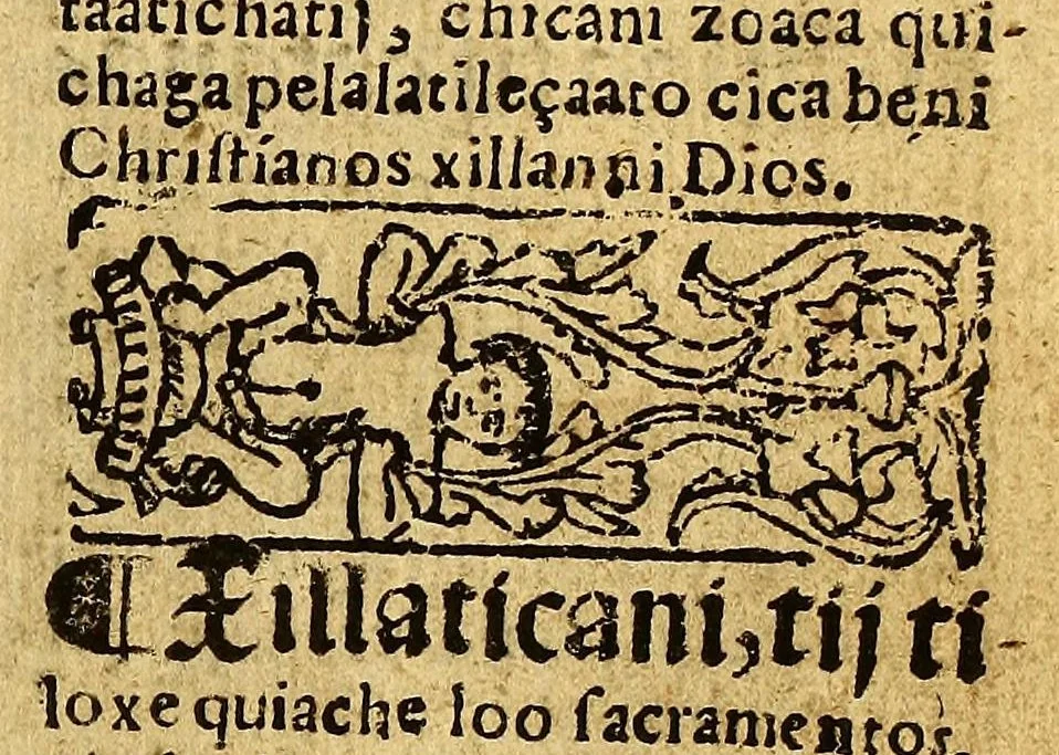 An illustration from Doctrina Christiana en lengua Castellana y Çapoteca:, 1567, leaf 231
