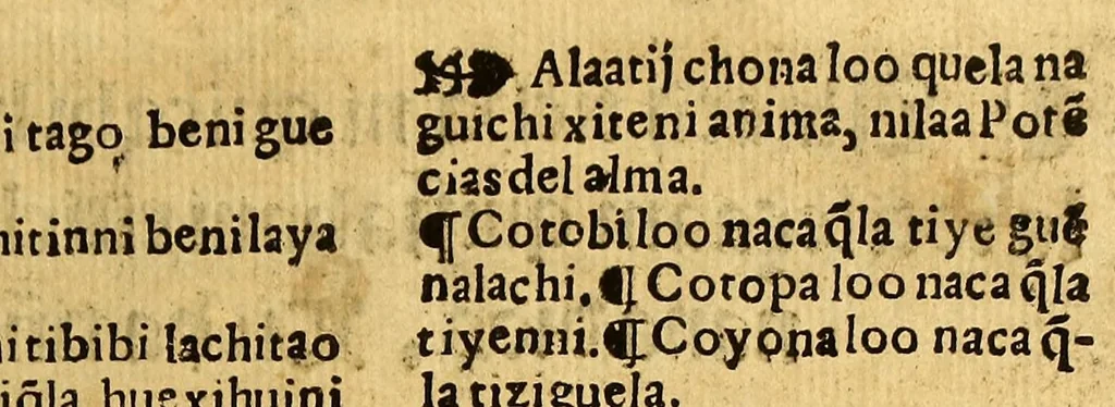 An illustration from Doctrina Christiana en lengua Castellana y Çapoteca:, 1567, leaf 237