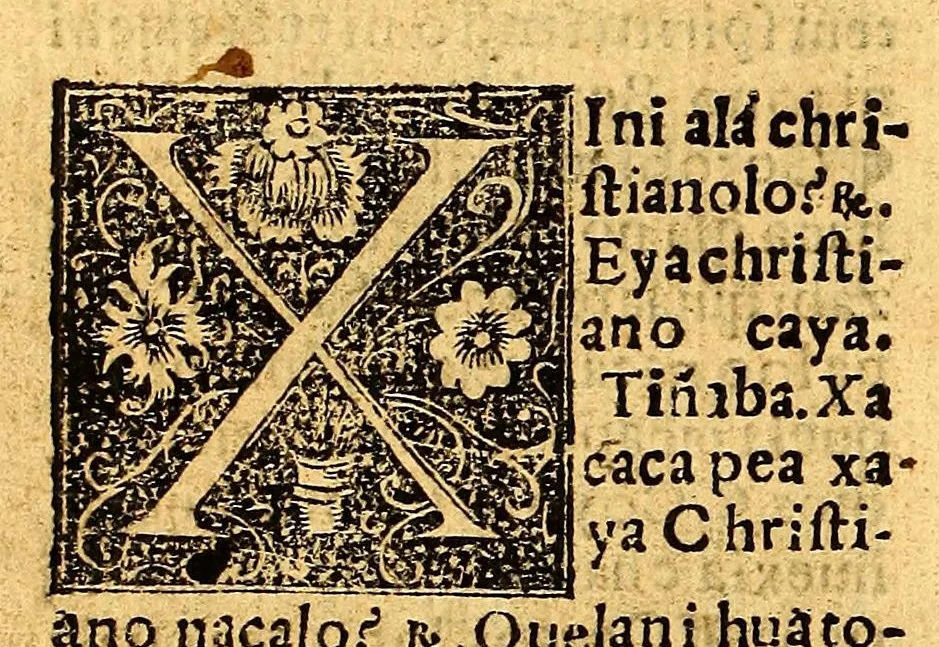 An illustration from Doctrina Christiana en lengua Castellana y Çapoteca:, 1567, leaf 238