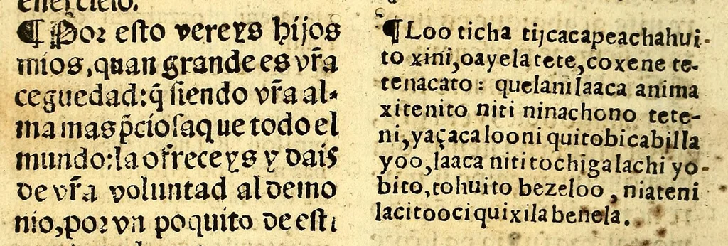 An illustration from Doctrina Christiana en lengua Castellana y Çapoteca:, 1567, leaf 24