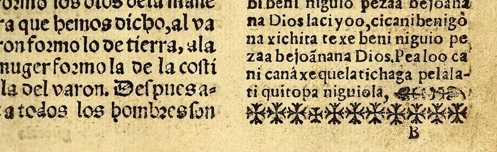 An illustration from Doctrina Christiana en lengua Castellana y Çapoteca:, 1567, leaf 25