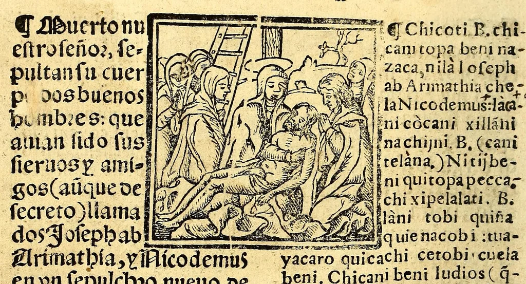 An illustration from Doctrina Christiana en lengua Castellana y Çapoteca:, 1567, leaf 76
