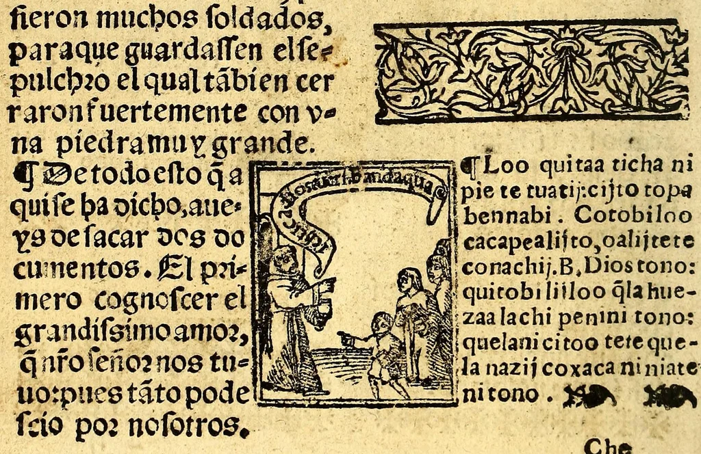 An illustration from Doctrina Christiana en lengua Castellana y Çapoteca:, 1567, leaf 76