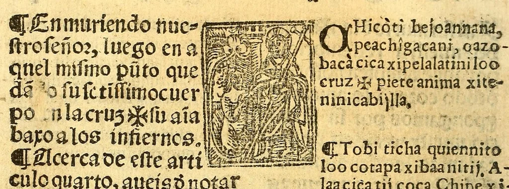 An illustration from Doctrina Christiana en lengua Castellana y Çapoteca:, 1567, leaf 78