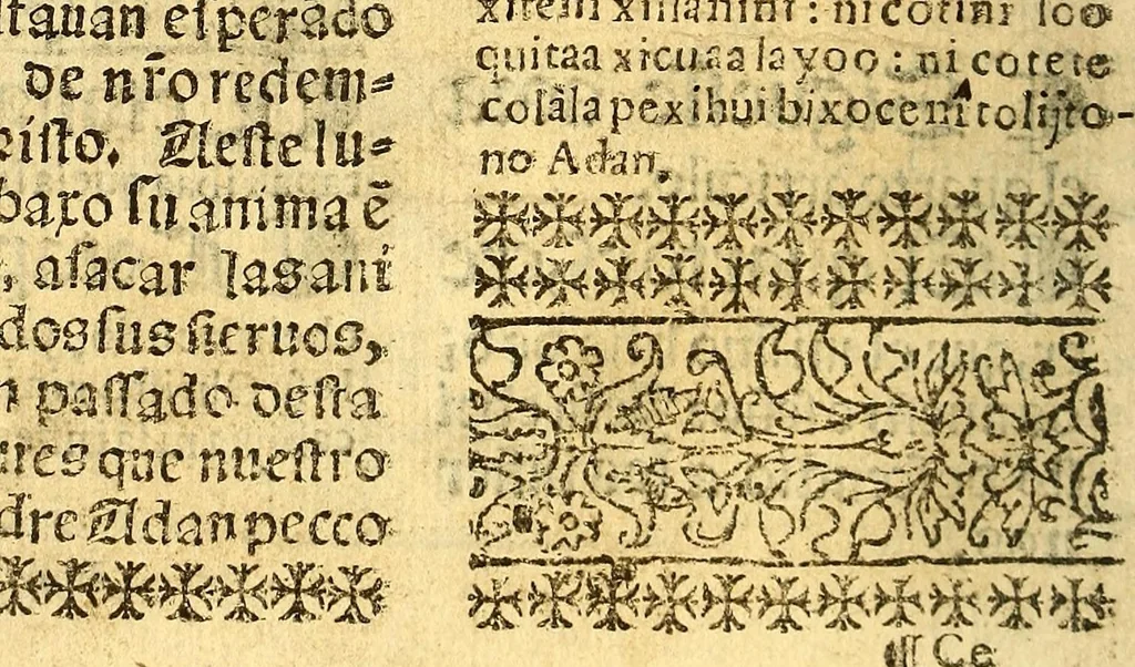 An illustration from Doctrina Christiana en lengua Castellana y Çapoteca:, 1567, leaf 78
