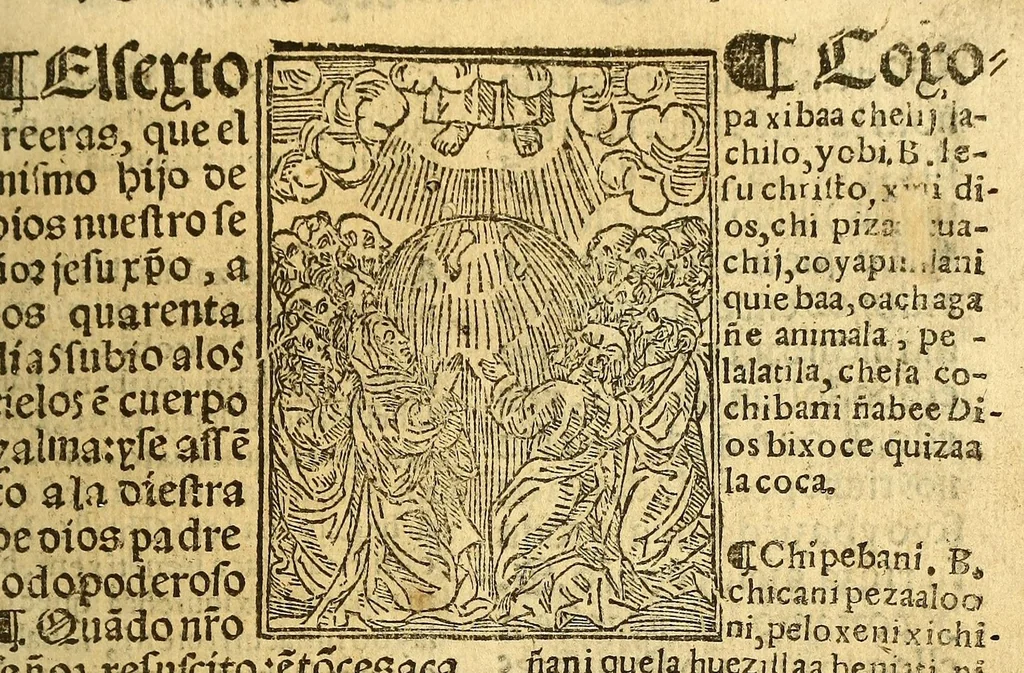 An illustration from Doctrina Christiana en lengua Castellana y Çapoteca:, 1567, leaf 83