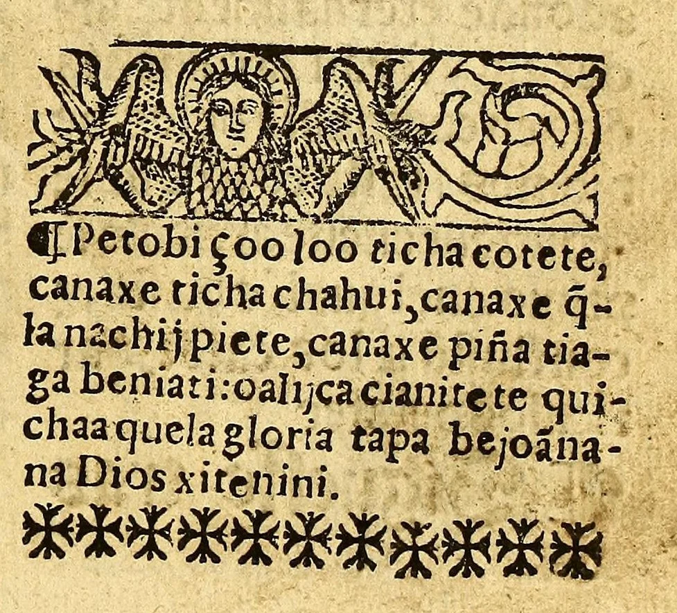 An illustration from Doctrina Christiana en lengua Castellana y Çapoteca:, 1567, leaf 87