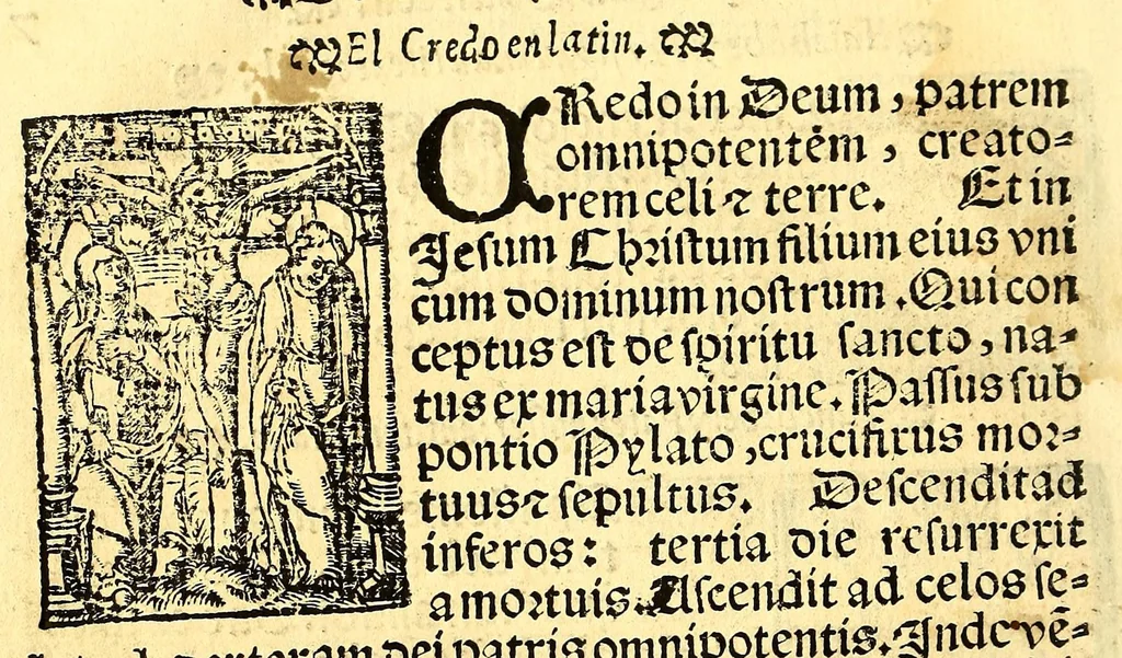 An illustration from Doctrina christiana en la lengua guasteca co[n] la lengua castellana, : la guasteca correspondiente acada palabra: de guasteco: segun q[ue] se pudo tolerar en la frasis: de la lengua guasteca:, 1571, leaf 16