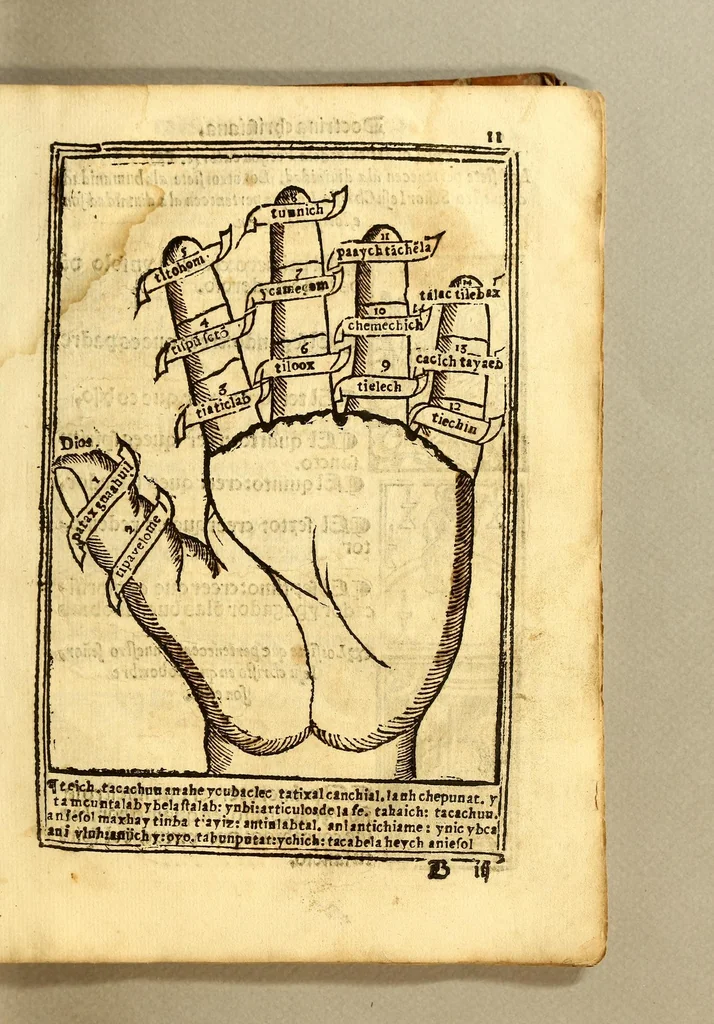 An illustration from Doctrina christiana en la lengua guasteca co[n] la lengua castellana, : la guasteca correspondiente acada palabra: de guasteco: segun q[ue] se pudo tolerar en la frasis: de la lengua guasteca:, 1571, leaf 23
