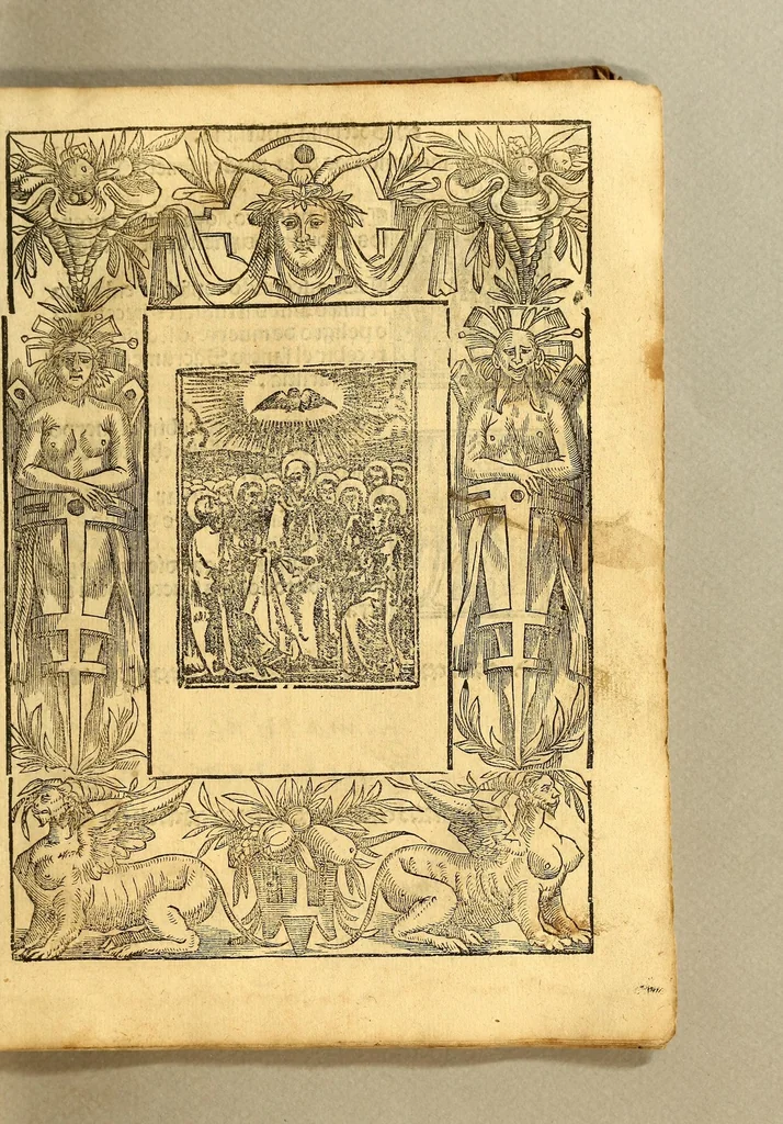 An illustration from Doctrina christiana en la lengua guasteca co[n] la lengua castellana, : la guasteca correspondiente acada palabra: de guasteco: segun q[ue] se pudo tolerar en la frasis: de la lengua guasteca:, 1571, leaf 35