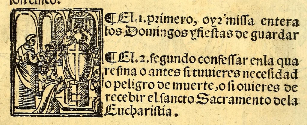 An illustration from Doctrina christiana en la lengua guasteca co[n] la lengua castellana, : la guasteca correspondiente acada palabra: de guasteco: segun q[ue] se pudo tolerar en la frasis: de la lengua guasteca:, 1571, leaf 36