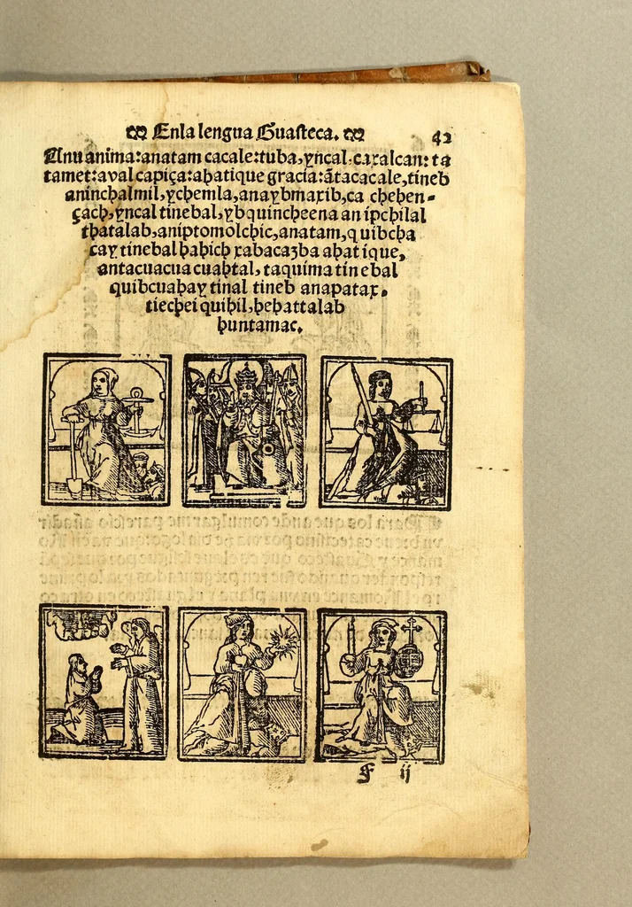 An illustration from Doctrina christiana en la lengua guasteca co[n] la lengua castellana, : la guasteca correspondiente acada palabra: de guasteco: segun q[ue] se pudo tolerar en la frasis: de la lengua guasteca:, 1571, leaf 85