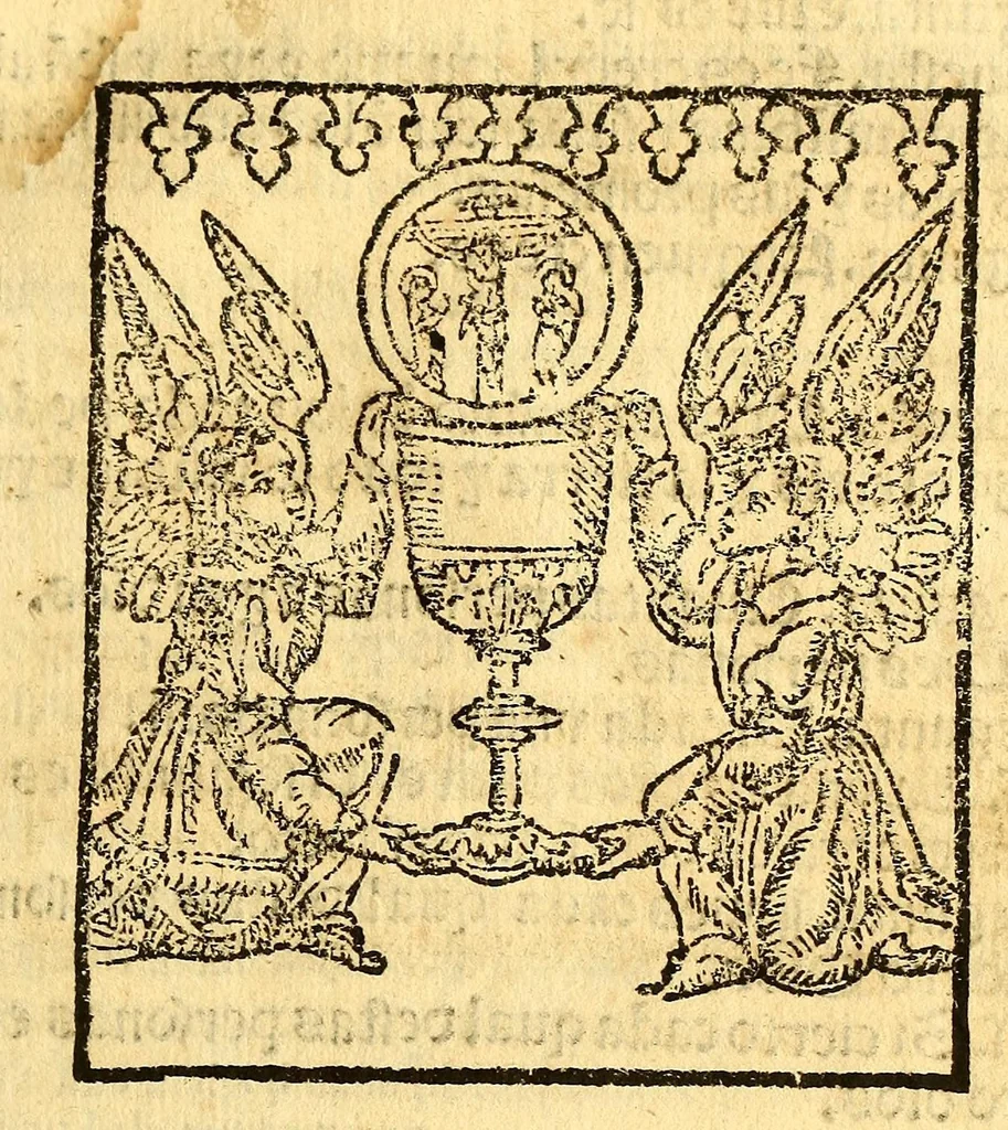 An illustration from Doctrina christiana en la lengua guasteca co[n] la lengua castellana, : la guasteca correspondiente acada palabra: de guasteco: segun q[ue] se pudo tolerar en la frasis: de la lengua guasteca:, 1571, leaf 87