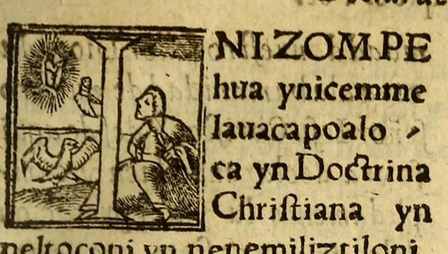 An illustration from Doctrina christiana muy cumplida, : donde se contiene la exposicion de todo lo necessario para doctrinar alos Yndios, y administralles los Sanctos Sacramentos., 1575, leaf 17