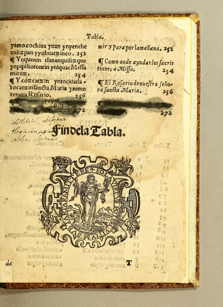 An illustration from Doctrina christiana muy cumplida, : donde se contiene la exposicion de todo lo necessario para doctrinar alos Yndios, y administralles los Sanctos Sacramentos., 1575, leaf 267