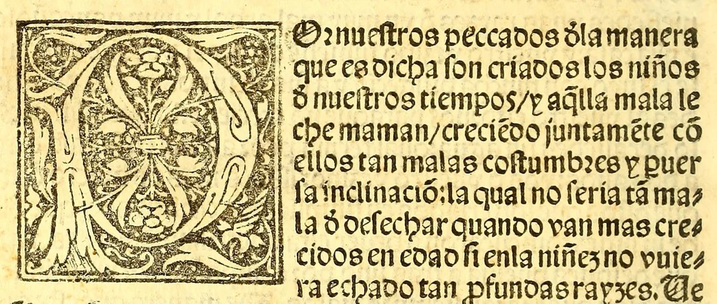 An illustration from Doctrina cristiana: : mas cierta y v[er]dadera p[ar]a ge[n]te sin erudicio[n] y letras: en q[ue] se co[n]tiene el catecismo o informacio[n] p[ar]a indios co[n] todo lo principal y necessario q[ue] el [christ]iano deue saber y obrar, 1546, leaf 20