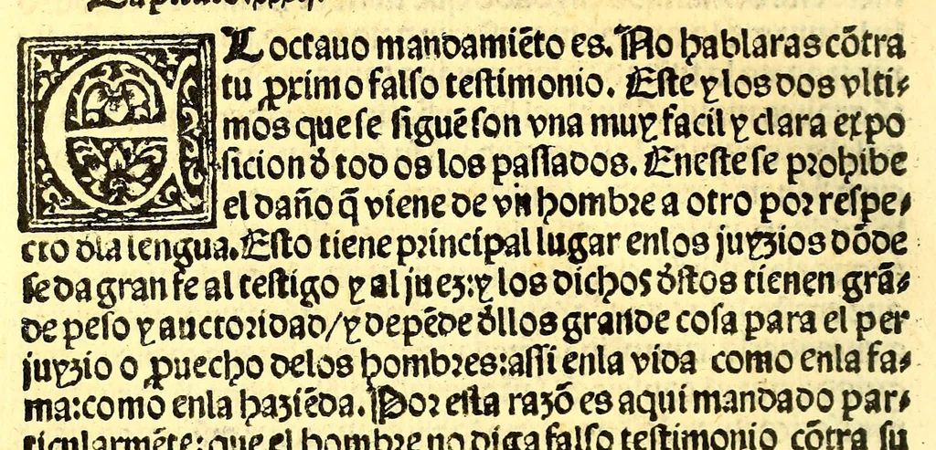 An illustration from Doctrina cristiana: : mas cierta y v[er]dadera p[ar]a ge[n]te sin erudicio[n] y letras: en q[ue] se co[n]tiene el catecismo o informacio[n] p[ar]a indios co[n] todo lo principal y necessario q[ue] el [christ]iano deue saber y obrar, 1546, leaf 94