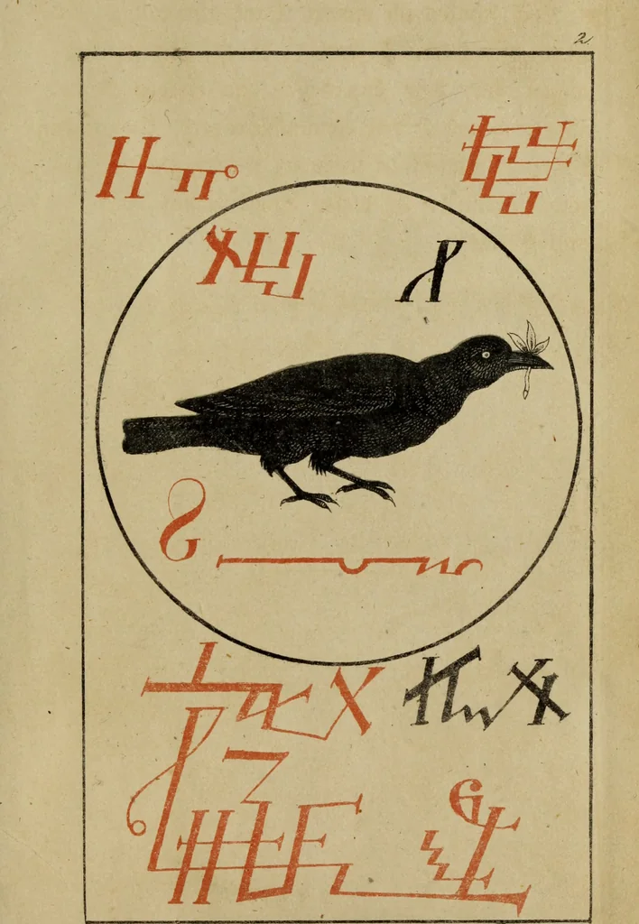 An illustration from Doktor Johannes Faust's Magia naturalis et innaturalis : oder, Dreifacher Höllenzwang, letztes Testament and Siegelkunst, nach einer kostbar ausgestattenten Handschrift in der Herzogl. Bibliothek zu Koburg vollständig und wortgetreu hrsg. in fünf Abtheilungen .., 1849, leaf 11