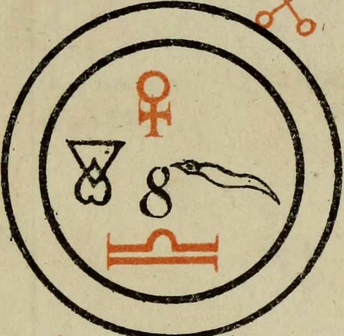 An illustration from Doktor Johannes Faust's Magia naturalis et innaturalis : oder, Dreifacher Höllenzwang, letztes Testament and Siegelkunst, nach einer kostbar ausgestattenten Handschrift in der Herzogl. Bibliothek zu Koburg vollständig und wortgetreu hrsg. in fünf Abtheilungen .., 1849, leaf 145