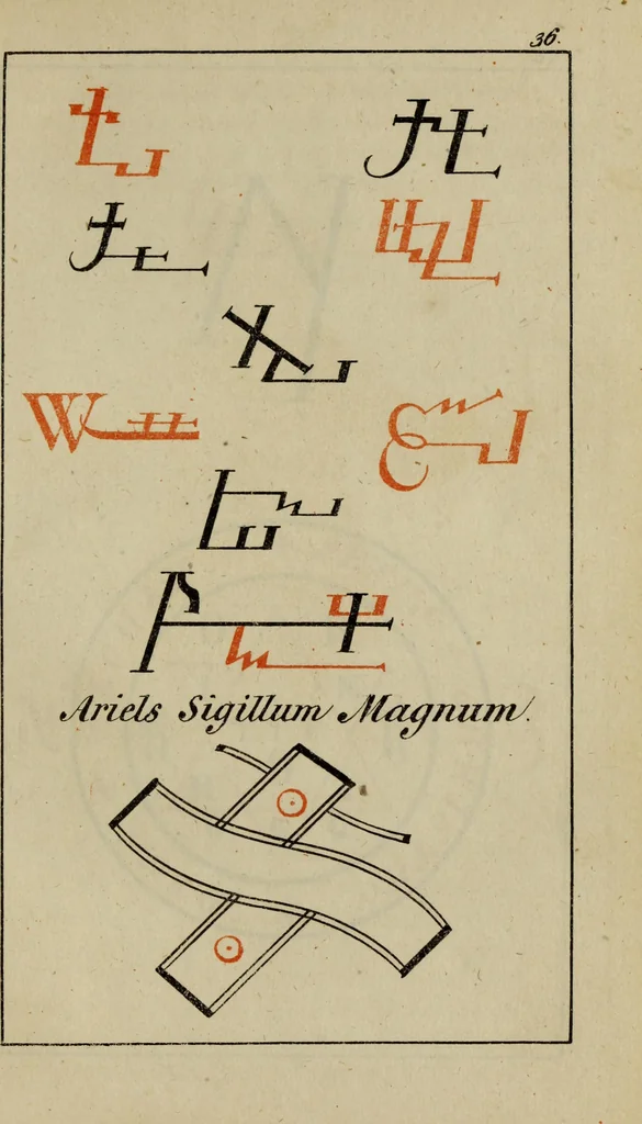 An illustration from Doktor Johannes Faust's Magia naturalis et innaturalis : oder, Dreifacher Höllenzwang, letztes Testament and Siegelkunst, nach einer kostbar ausgestattenten Handschrift in der Herzogl. Bibliothek zu Koburg vollständig und wortgetreu hrsg. in fünf Abtheilungen .., 1849, leaf 161