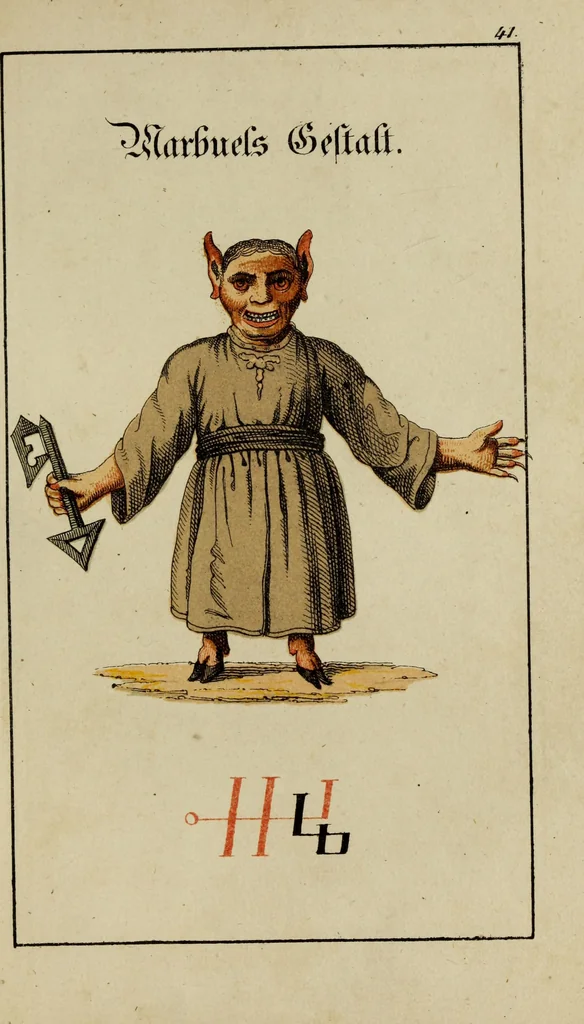 An illustration from Doktor Johannes Faust's Magia naturalis et innaturalis : oder, Dreifacher Höllenzwang, letztes Testament and Siegelkunst, nach einer kostbar ausgestattenten Handschrift in der Herzogl. Bibliothek zu Koburg vollständig und wortgetreu hrsg. in fünf Abtheilungen .., 1849, leaf 177