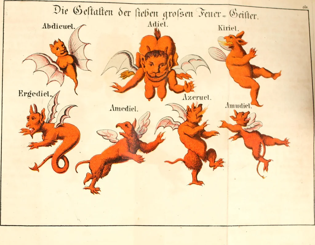 An illustration from Doktor Johannes Faust's Magia naturalis et innaturalis : oder, Dreifacher Höllenzwang, letztes Testament and Siegelkunst, nach einer kostbar ausgestattenten Handschrift in der Herzogl. Bibliothek zu Koburg vollständig und wortgetreu hrsg. in fünf Abtheilungen .., 1849, leaf 239