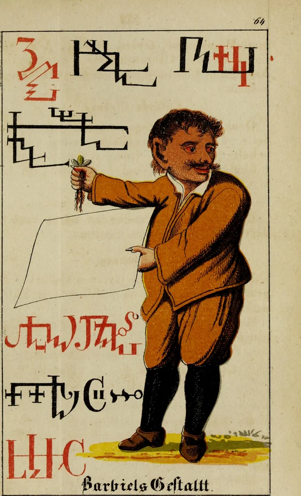 An illustration from Doktor Johannes Faust's Magia naturalis et innaturalis : oder, Dreifacher Höllenzwang, letztes Testament and Siegelkunst, nach einer kostbar ausgestattenten Handschrift in der Herzogl. Bibliothek zu Koburg vollständig und wortgetreu hrsg. in fünf Abtheilungen .., 1849, leaf 255