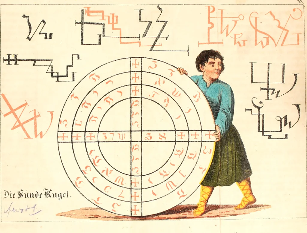 An illustration from Doktor Johannes Faust's Magia naturalis et innaturalis : oder, Dreifacher Höllenzwang, letztes Testament and Siegelkunst, nach einer kostbar ausgestattenten Handschrift in der Herzogl. Bibliothek zu Koburg vollständig und wortgetreu hrsg. in fünf Abtheilungen .., 1849, leaf 283