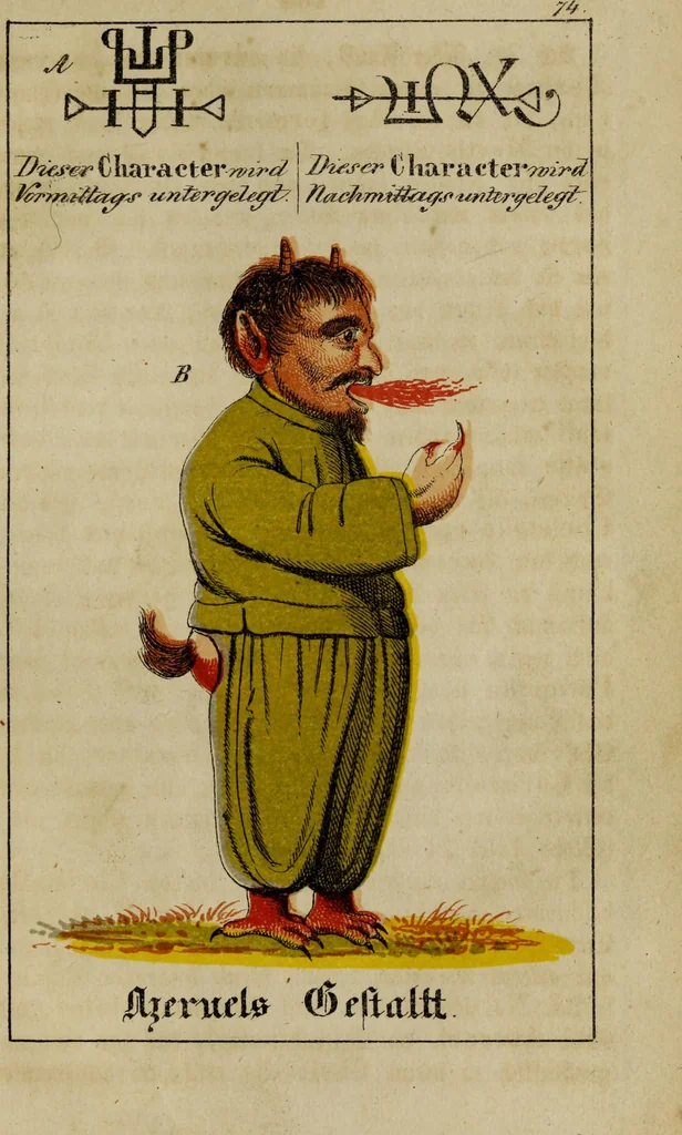 An illustration from Doktor Johannes Faust's Magia naturalis et innaturalis : oder, Dreifacher Höllenzwang, letztes Testament and Siegelkunst, nach einer kostbar ausgestattenten Handschrift in der Herzogl. Bibliothek zu Koburg vollständig und wortgetreu hrsg. in fünf Abtheilungen .., 1849, leaf 309