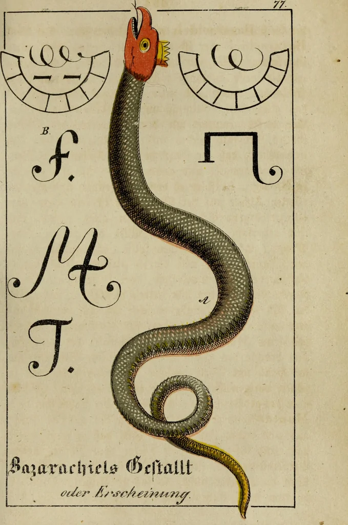 An illustration from Doktor Johannes Faust's Magia naturalis et innaturalis : oder, Dreifacher Höllenzwang, letztes Testament and Siegelkunst, nach einer kostbar ausgestattenten Handschrift in der Herzogl. Bibliothek zu Koburg vollständig und wortgetreu hrsg. in fünf Abtheilungen .., 1849, leaf 341