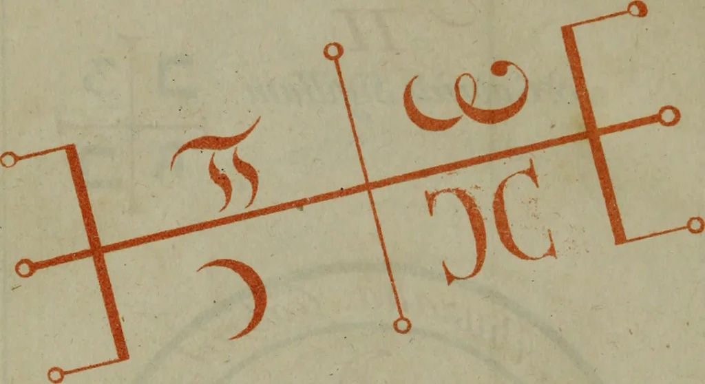 An illustration from Doktor Johannes Faust's Magia naturalis et innaturalis : oder, Dreifacher Höllenzwang, letztes Testament and Siegelkunst, nach einer kostbar ausgestattenten Handschrift in der Herzogl. Bibliothek zu Koburg vollständig und wortgetreu hrsg. in fünf Abtheilungen .., 1849, leaf 432