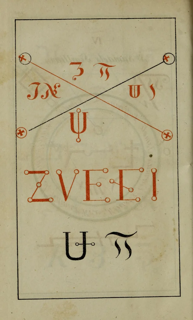 An illustration from Doktor Johannes Faust's Magia naturalis et innaturalis : oder, Dreifacher Höllenzwang, letztes Testament and Siegelkunst, nach einer kostbar ausgestattenten Handschrift in der Herzogl. Bibliothek zu Koburg vollständig und wortgetreu hrsg. in fünf Abtheilungen .., 1849, leaf 436