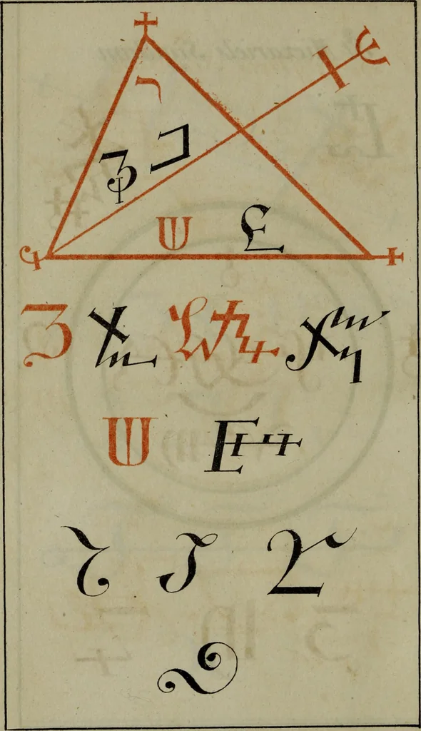 An illustration from Doktor Johannes Faust's Magia naturalis et innaturalis : oder, Dreifacher Höllenzwang, letztes Testament and Siegelkunst, nach einer kostbar ausgestattenten Handschrift in der Herzogl. Bibliothek zu Koburg vollständig und wortgetreu hrsg. in fünf Abtheilungen .., 1849, leaf 444